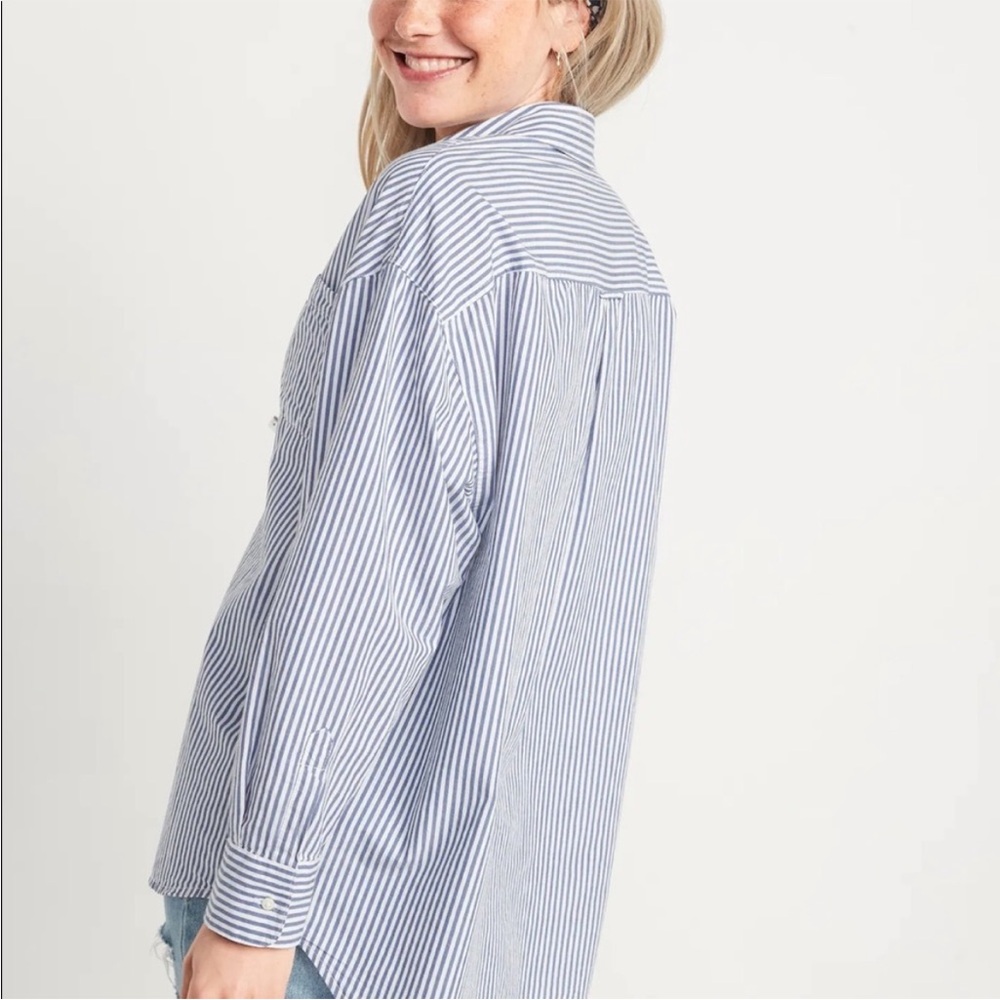 💙Old Navy Medium The Boyfriend Shirt Blue & White Striped Shirt - Picture 8 of 10